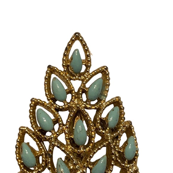 Vintage Gold Tone Turquoise Tree Brooch - Picture 2 of 6